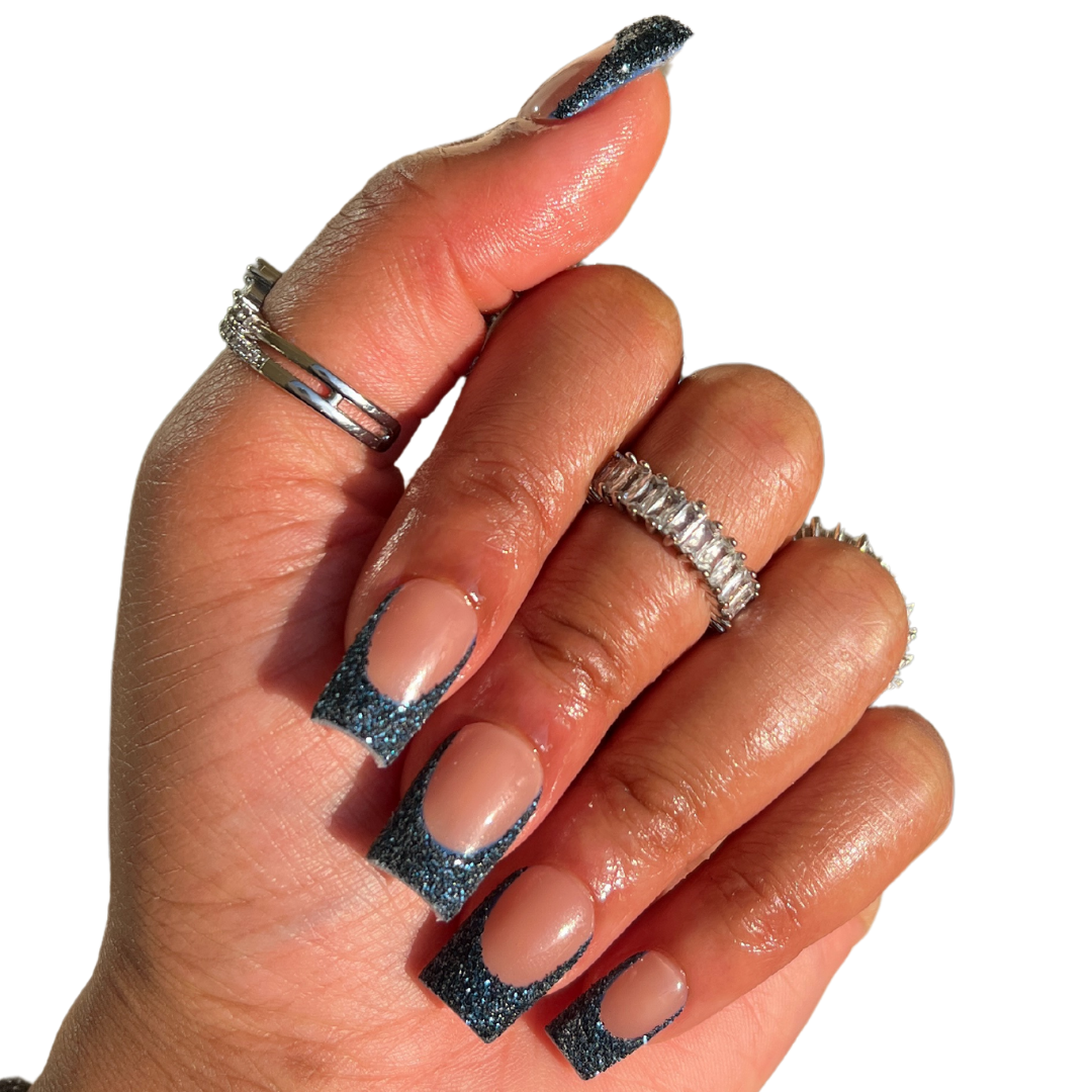 Navy Glitter Nails: A Nighttime Shine