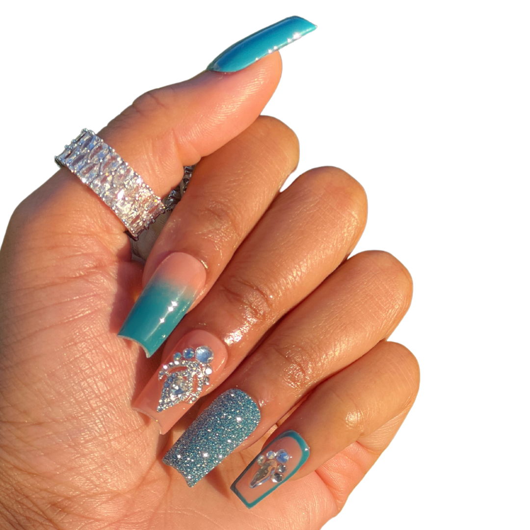 Teal Glitter Acrylic Nails