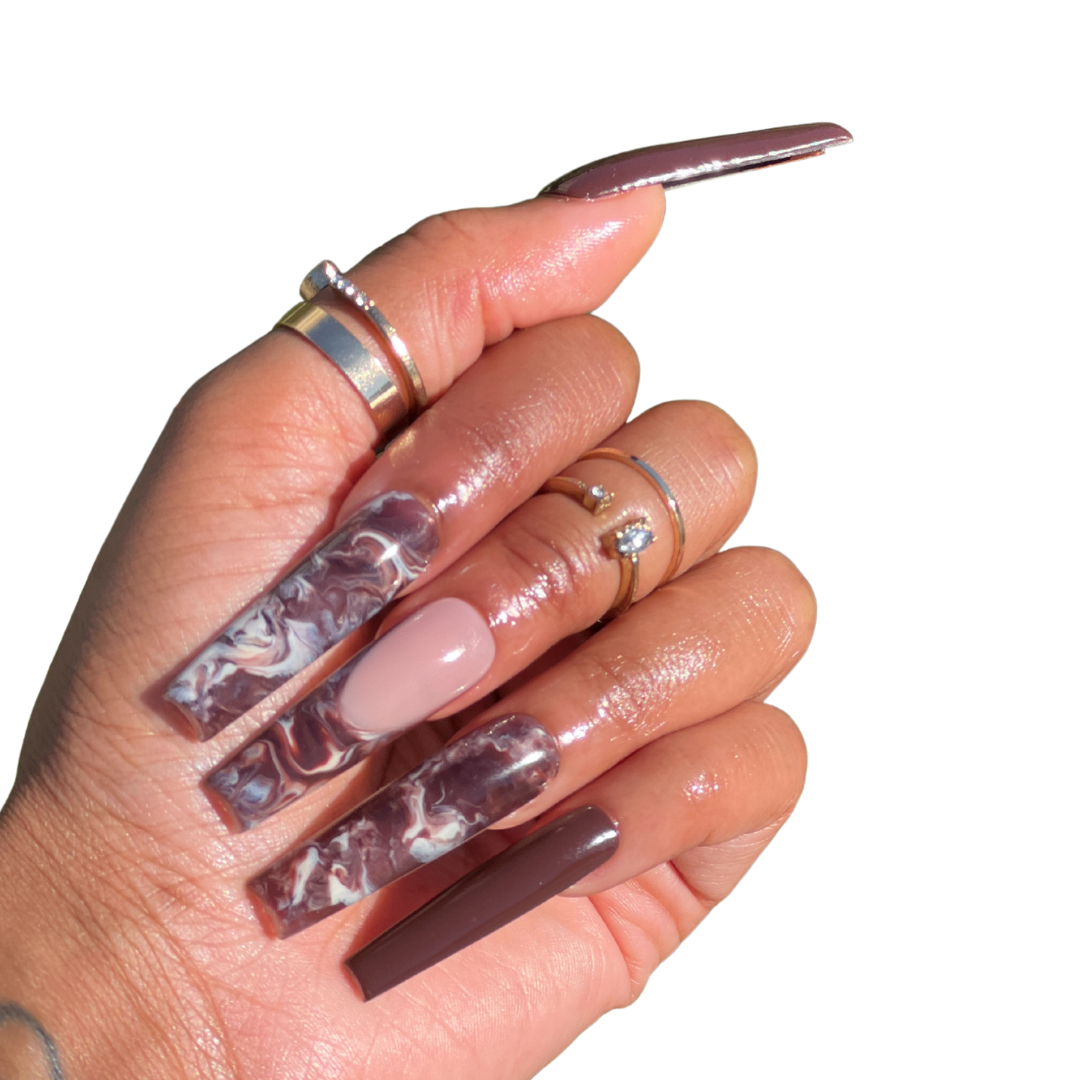 Marble Nail Art with 2 Shades of Brown and a Hint of White. | NAIL ART  GALLERY | MARIE BEAUTY SUPPLY